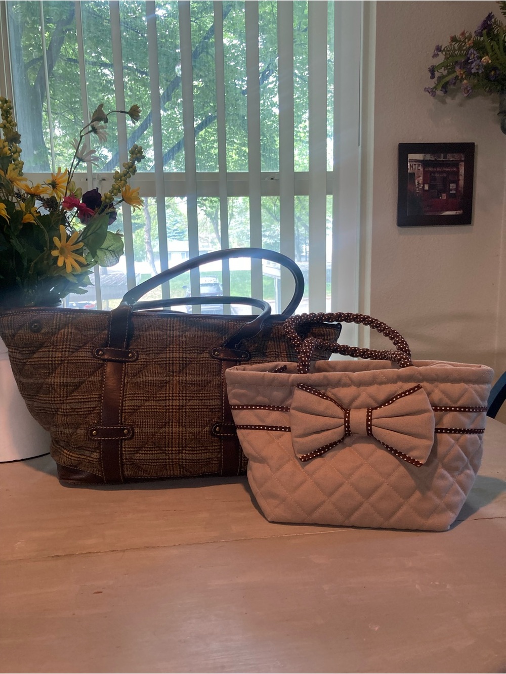 J Crew Quilted Plaid Shoulder Bag and NARAYA Quilted  Handbag Bundle